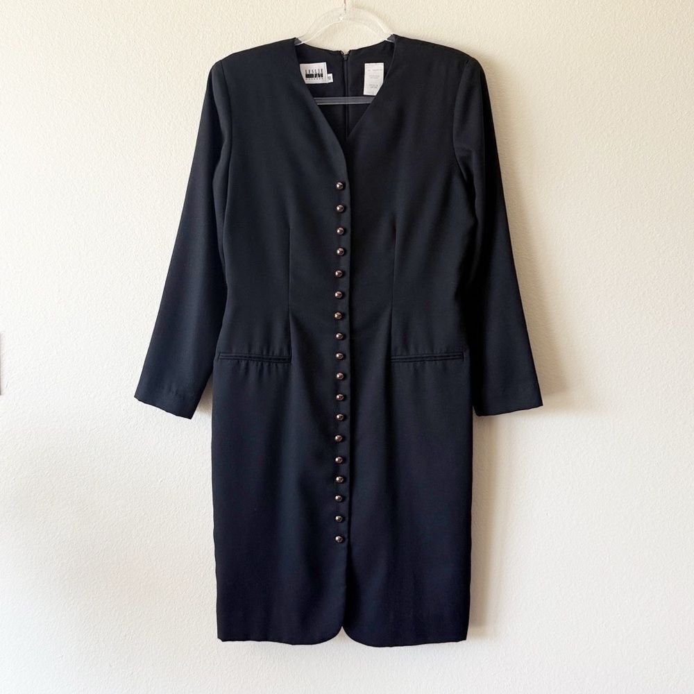 Vintage 90s Leslie Fay Button Front Midi Dress Long Sleeve Classic Workwear